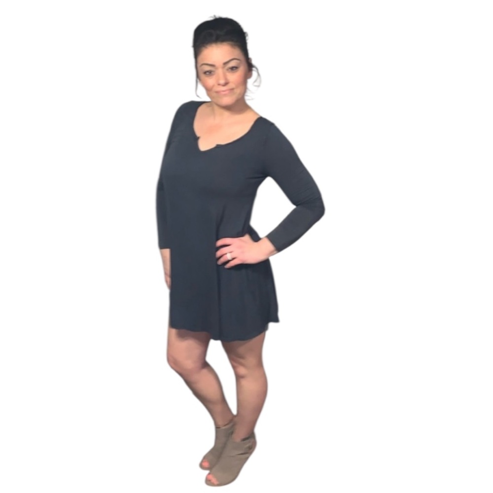 Lela Sky Long Sleeve V- Neck Dark Teal W/ Light Mineral Wash - Mini Dress